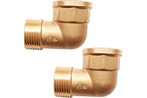 OMZSXK 2 pezzi Gomito in ottone 90° G1/2” femmina/maschio,DN15,Gomito in ottone 90° G1/2” (Ø femmina 19,5 mm x Ø maschio 20,3 mm),Raccordo filettato adatto per acqua potabile