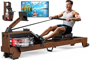 MettleMatic Maquina de Remo Plegable casa para el hogar de Roble, Remo de Agua con Bluetooth y Soporte de Tablet, 175 kg Capacidad de Carga, Altura Máxima del Usuario 200 cm, Garantía de 2 Años