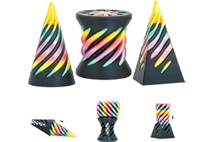 BALKWAN 3 Pack Pyramid Fidget Toys Impossible Cone for Adults and Kids Spiral Cone 3D Pyramid Passthrough Sculpture Stress Relief Relaxation Mini Desktop Decor Gift for Holidays Birthdays (Black Rainbow)