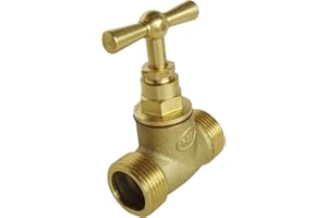 SOMATHERM FOR YOU /2049-15 Shut-Off Valve MM15/21 Twin Screw Interception Male MM15 / 21-Head stem-in raw Brass, White-Space, Mâle