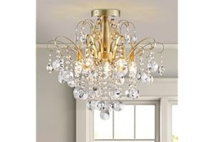 ‎WUZUPS WUZUPS Kristall Kronleuchter Unterputz Deckenleuchte moderne Leuchte für Schlafzimmer Flur Bar Küche Bad, H 45 x B 50, E14 Sockel, Gold