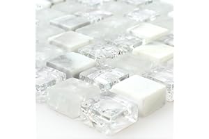 MOSAFIL Glas Naturstein Mosaik Fliesen Gebrochen Weiss Effekt