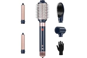 NDLT Style d'air 110 000 RPM Haute Concentration D'ions Négatifs, Sèche-Cheveux, Brosse pour Sèche-Cheveux, Brosse à Lisser, Fer à Friser 5 en 1 pour un Séchage Rapide, Lissage et Lissage des Boucles