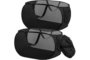 GIGMETA 2 Stück Pop-up-Wäschekorb 36x36x58cm, faltbar und klappbar mit Henkel, tragbar aus Mesh - Pop-up-Korb für Badezimmer, Wohnheim, Reisen (Schwarz)