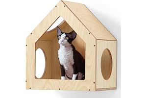 FUKUMARU Casa per gatti da parete, 39 x 30 x 45 cm, condominio in compensato di betulla, arredamento multiuso per gattini, design elegante, fai da te per gatti