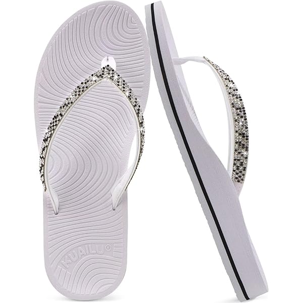KuaiLu teenslippers dames zacht leer stof dames badsandalen comfortabele brede voeten badslippers yoga rubberen voetbed zomer strand antislip binnen buiten Wit Kaki 41