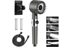 KKMOL Słuchawka prysznicowa z wężem, filtrem i uchwytem – oszczędzająca wodę głowica prysznicowa, deszczownica wysokociśnieniowa, energooszczędna głowica prysznicowa z 3 rodzajami strumienia i przyciskiem