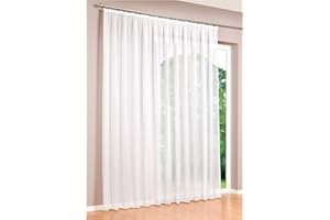 ‎DECO HOME DecoHome | Gardinen Store Voile Vorhang mit Kräuselband, transparent Weiß, in verschiedenen Größen (145, 300)