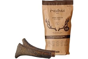 MAIKAI Pack 2 Asta de Ciervo Natural para Perro Talla L – Mordedor Resistente para Razas Medianas hasta 30 kg – Hueso para Perros Grandes – Juguete Masticable Duradero y Seguro