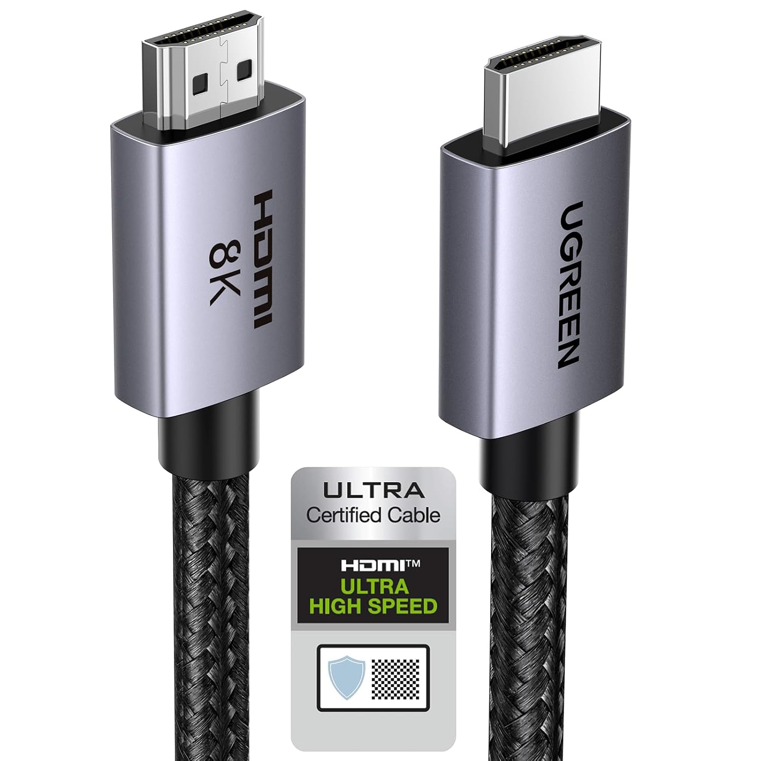 UGREEN 8K HDMI 2.1-kabel, gecertificeerd 8K 60Hz 48Gbps High Speed (2M) | HDMI-kabel 4K 240Hz aluminium DynamicHDR Dolby Atmos HDCP nylon gevlochten compatibel met PS5 4 Xbox MacBook Pro Blu Ray HDTV