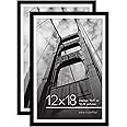 Americanflat 12x18 Picture Frame in Black - Set of 2 - Use as 11x17 Picture Frame with Mat or 12x18 Frame Without Mat - Includes Sawtooth Hanging Hardware for Horizontal or Vertical Display