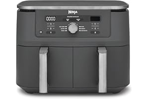 ‎NINJA Ninja Dual Zone Digital Air Fryer, 2 Schubladen, 6-in-1, Heißluftfritteuse, 9,5L, Heißluft-Frittieren, Max Crisp, Rösten, Backen, Aufwärmen, Spülmaschinenfeste Körbe, Metallic Grau DZ400EU