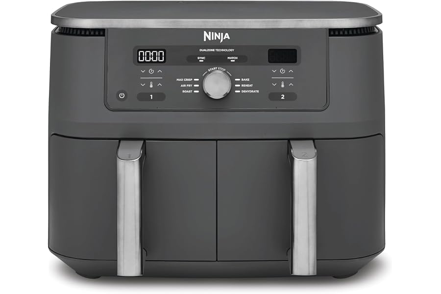 Ninja MAX Double Zone Oil Free Digital Air Fryer with Double Basket, 6 in 1, 9.5L, Dishwasher Safe, Non-Stick, Lead Grey DZ400EU