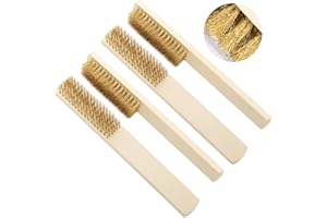 FL HUA 4 Pcs Brass Brushes Wooden Handle, Heavy Duty Rust Remover Brass Wire Brush, Hand Wire Brush for Home Clean Removing Rust Scale Paint