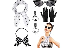 Hifot Accessori Anni 50 Donna，Accessori per Costume da Anni '50 Pois Sciarpa Cerchietti Orecchini Guanti con Occhiali da Sole da Donna Vintage