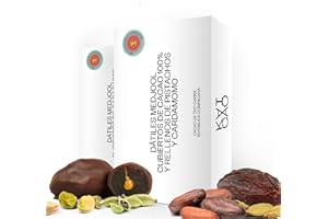 Kaicao Dátiles Medjool - Rellenos de Pistacho y Cardamomo, Cubierto con Chocolate 100% Cacao Origen Oko, República Dominicana - Sin Azúcar Añadida - Snack Saludable - Dátil - Pack de 8 Dátiles