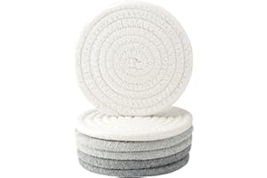 CGLRYBO Coasters for Drinks, Vintage Woven Coasters for Table Protection, Water Absorbent Coaster Set, Handmade Braided Fabric Coasters Heat-Resistant (Dark Grey, Light Grey, Beige, 6)