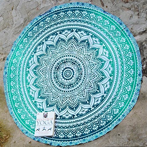 rawyalcrafts indischer Wandteppich, Mandala-Design, rund, Tapisserie, Hippie-/Boho-Stil, Baumwolle, Rund, Yoga-Matte