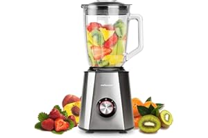 Mellerware - Batidora de vaso Mixy! 1500 W | Jarra de vidrio de 1.5L | 2 velocidades + TURBO | Procesador de alimentos profesional con cuchillas de 6 hojas | Rompehielos | Acero Inoxidable