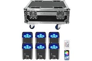 Oloaxolx 6PCS Projecteur LED Batterie Rechargeable Avec Flight Case, 6 x 18 W RGBWA+UV Lumière de Scène avec Télécommande, Lumières Disco 9600mAh/APP/DMX512 LED pour Mariage DJ église Extérieur Danse