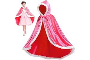 Dwafill Cape de Princesse Hiver Fille, Cape Costume Enfant avec Capuche, Bleu Déguisement Princesse Cadeau pour Fête Anniversaire Halloween Carnaval Noël (Rose, M)