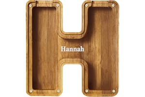 OMPVOR Personalized Letters Wooden Piggy Bank for Boys and Girls, A-Z Letters Coin Bank Money Box with Alphabet Stickers, Money Saving Bank For Family Christmas Birthday Gift Home DIY Decoration