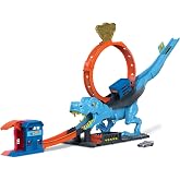 Hot Wheels Dinozor ile M&uuml;cadele&trade; Oyun Seti 1 adet oyuncak araba i&ccedil;eren Hot Wheels&trade; şehri pist seti, T-Rex akrobasi ve yarış &ccedil;