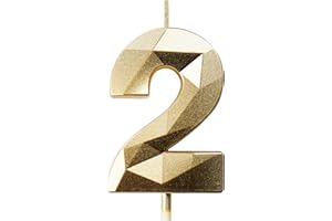 DERATTA Geburtstagskerzen Zahlen Kerze 2 Tortendeko 2. Geburtstag Junge Mädchen Kerzen Geburtstag Gold 0-9 Zahlen Geburtstagskerzen für Torte