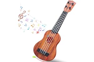 YNANIMERY Kids Guitar Toys, 17inch Brown Ukulele, 4-String Musical Instrument with Pick, Toddler Toys for 3 4 5 Year Old Boys Girls Gift