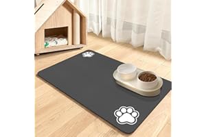 DOLIC Pet Feeding Mat-Absorbent Pet Placemat for Food and Water Bowl, No Stains Quick Dry Dog Cat Food bowl Mat with Waterproof Rubber Rubber Backing (Dark Grey-2 Paws, 30 x 50 cm)