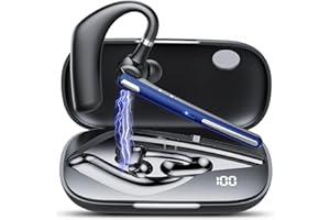 CASCHO Oreillette Bluetooth sans Fil V5.3 avec Dual Annulation De Bruit ENC Mic, Kit Main Libre Bluetooth,Casques Bluetooth avec 60H de Temps de Conversation étui de chargement LED pour iPhone Android, Bleu