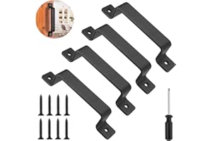 SAMSYOKI 4 Stück Schiebetür Griff Schwarz Robuste Vintage Gusseisen Türgriff Scheune Türgriffe mit Schrauben & Schraubendreher Schranktürgriffe für Scheunentor Kleiderschrank Garage Gartentür