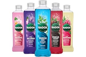 Radox Bath Soak Bubble Bath for Women - Mixed Pack of 10 Bottles (3 Muscle Soak, 1 Muscle Therapy, 2 Feel Relaxed, 2 Feel Blissful, 2 Feel Pampered) Enriched with Natural Extracts 500ml Each