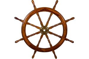 Dekorativt ratthjul i trä med mässingnav. Från S till XXL Nautik Optik, båt, fartyg, maritim (storlek XXL – 90 cm)