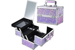 Kosmetikkoffer Schminkkoffer Leer Make up Koffer mit Spiegel Abschließbare Beauty Case Nagelkoffer Make up Organizer Koffer Multikoffer, Funkelndes Violett