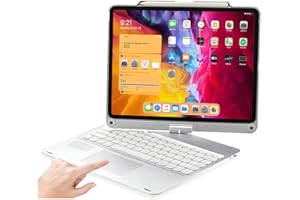 PBOYIQIS Custodia girevole per iPad Air 13" (M2) 2024 e iPad Pro 12.9 (6a, 5a, 4a, 3a generazione) con touchpad, custodia intelligente in lega di alluminio retroilluminata con tastiera trackpad, (argento)