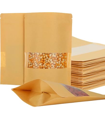 SENENQU Lot De 200 Sachets Kraft Alimentaires Avec Fenêtre 9x14 Cm - Zip Réutilisable, Imperméable - Idéal Pour Noix, Thé, Café, Snacks Et Épices