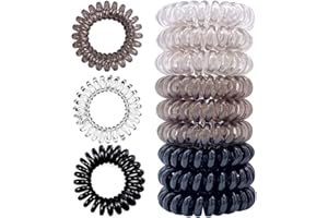OLISANG 9 Pezzi Fasce Elastici per Capelli a Spirale in plastica, a Cavo telefonico per donne e ragazze, 3 pezzi Trasparente, 3 Nero, 3 Grigio