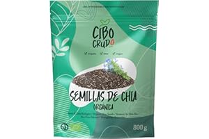 CIBO CRUDO CRUDO BIOLOGICO VEGAN Semillas de Chia Ecologica - 800g. Fuente de Omega 3 Y 6 Vitaminas del Grupo B. Fuente De Magnesio Potasio y Calcio. Para Leche o Muesli. Chia Seeds Organic.