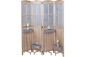 ‎MENDLER Mendler Paravent HWC-D26 Pflanzkörbe, Raumteiler Trennwand spanische Wand Sichtschutz, Holz Metall 170x161x29cm