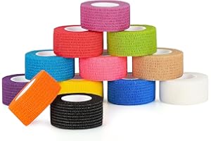 Sagafly 12 Rolls of Self-Adhesive Bandage 2.5 cm x 4.5 m Self-Adhesive Bandage for First Aid Fingers Elastic Fixing Bandage Cohesive Bandage Self-Adhesive Finger Plaster Fixation Bandage