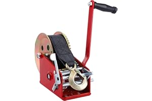 Pindex Handseiwinde mit 10m Gurtband 1600kg/3500LS, Seilwinde mit Bremse für Werkstatt/Garage/Anhänger,Bootswinde für Boot,Rot