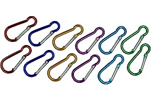 RIKAMA ONLINEVERSAND AUS EINER HAND Rikama® Lot de 12 mousquetons en aluminium, 50 mm, mélange de 6 couleurs/multicolore, crochets à cliquet, porte-clés, pour camping et randonnée