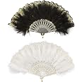 2 Ventagli In Piume Di Marabù Nere - Stile Vintage Anni '20 Per Matrimoni, Feste Gatsby E Cosplay