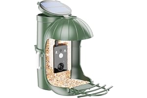 DURSKFL Mangiatoia per Uccelli con Fotocamera, Casetta per Uccellini da Esterno, Intelligente Mangiatoia per Uuccelli Selvatici - Pannelli Solari e Batterie | Acquisizione Automatica Foto/Video | IP65 (Verde)