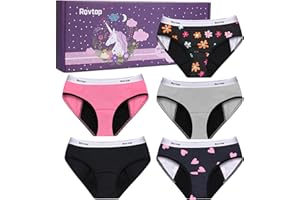 Rovtop Lot de 5 Culotte Menstruelle en Coton pour Fille Culotte Incontinence pour Enfants Adolescente Culotte Périodiques Lavable