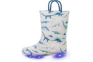 EUXTERPA Girls Boys Wellies for Kids Flashing Welly, Light Up Glitter Waterproof Wellingtons Boots with Easy on Handle Children Rainboots Size 4-13 UK Child