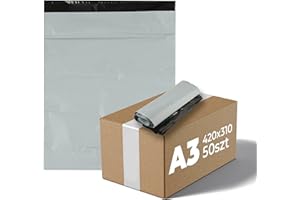 BEGRIS® Foliopaki Kurierskie Foliopak B/N 420x310 A3 50szt, Koperty Kurierskie Do Wysyłki Towaru, Torby Wysyłkowe Białe