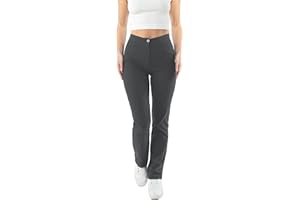 URBAN STITCH Girls Black School Trousers with Pockets Straight Leg Teens Women Ladies Office Work Stretchy High Waist Trousers