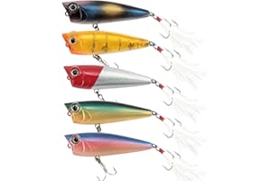 Alwonder Popper - Esca galleggiante con piuma, ami per alti, luccio, spigola, crankbait Mackecel Shad, 6,1 cm, 1/4 oz